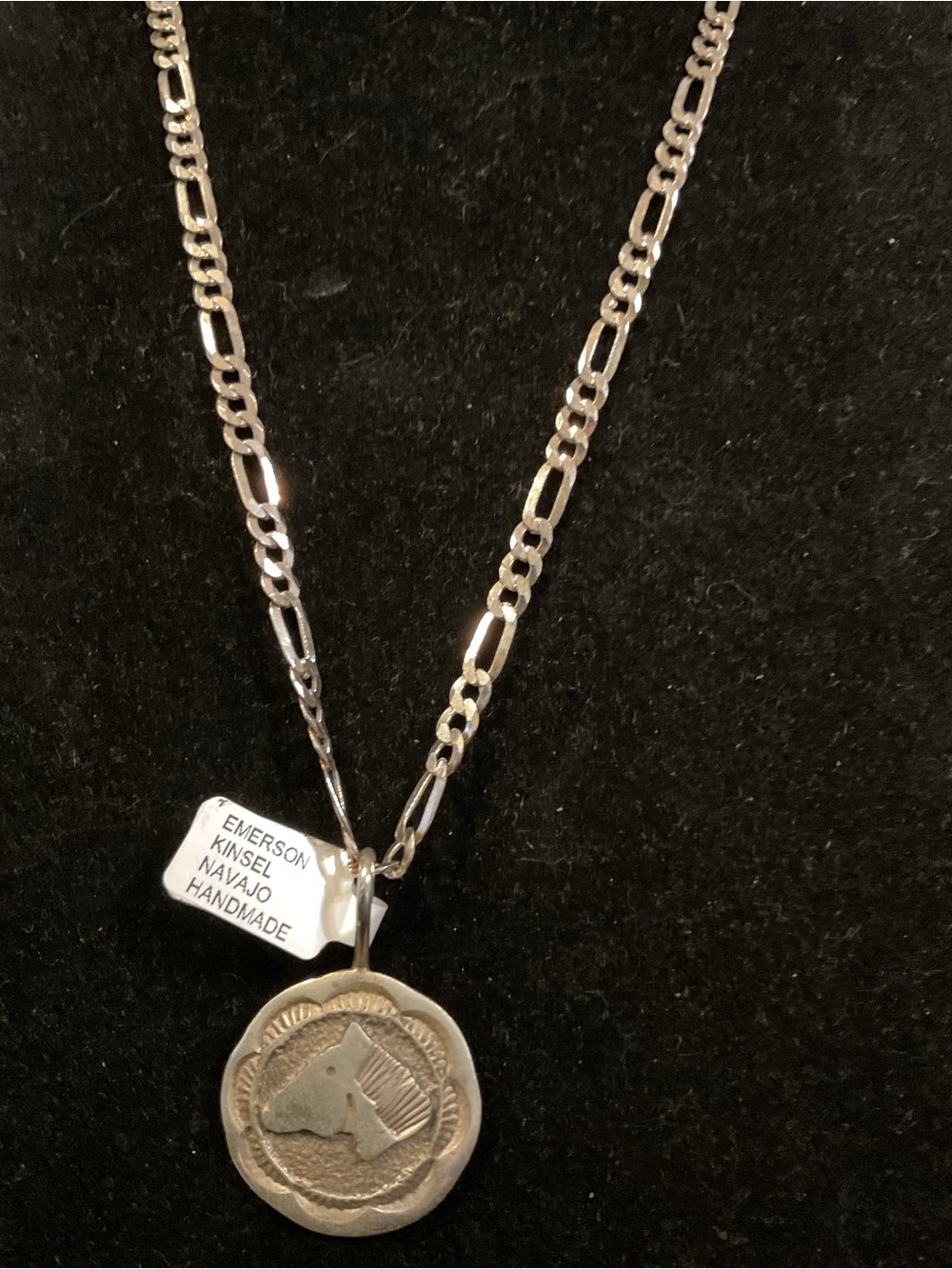 Emerson Kinsel Navajo Sterling Silver Horse Medallion Necklace